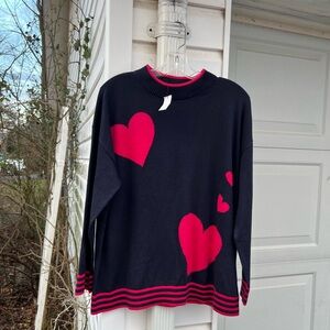 NWT Talbots Fun & Cozy Navy Red Hearts High Neck Long Sleeve Sweater